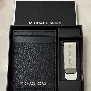 NEW - Michael Kors Black Card Holder and Silver Money Clip Set in original box.